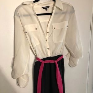 Express dress - white top, black bottom, pink belt